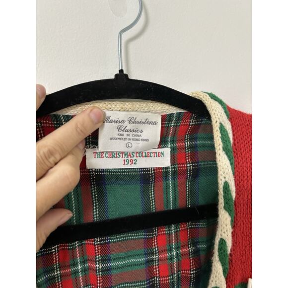 Vintage Christmas Cardigan Sweater Size L Marisa Christina Bead Embroidered Bear - Picture 4 of 12